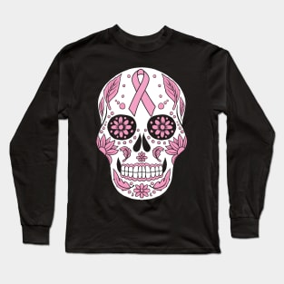 Breast Cancer Awareness Skull Pink Ribbon Long Sleeve T-Shirt